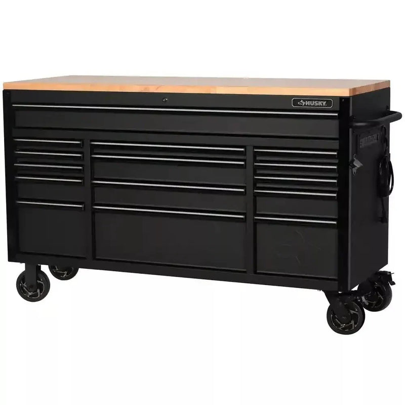 Heavy Duty 61 in. W x 23 in. D 15-Drawer Mobile Workbench with Solid Wood Top L3