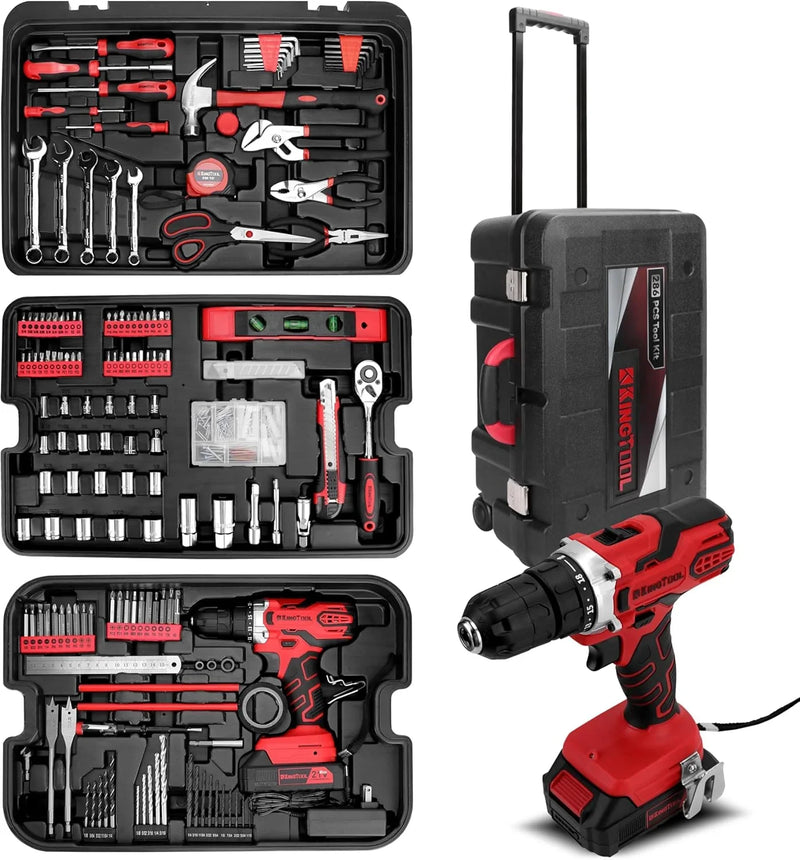 Home Tool Set Kit - 286 PCS Home Auto Repair Tool Kit with Rolling Tool Box, Mechanic Tool Sets with 21V Max Cordless Power drill, Perfect for Homeowner, Diyer, Handyman X4
