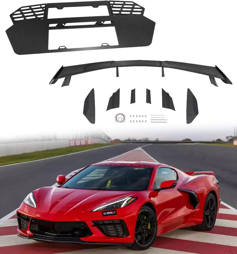 Bundled Items of C8 License Plate Frame and C8 High Wing Spoiler Fit for Corvette C8 2020-2025 Stingray Z51 2020-2025 H1