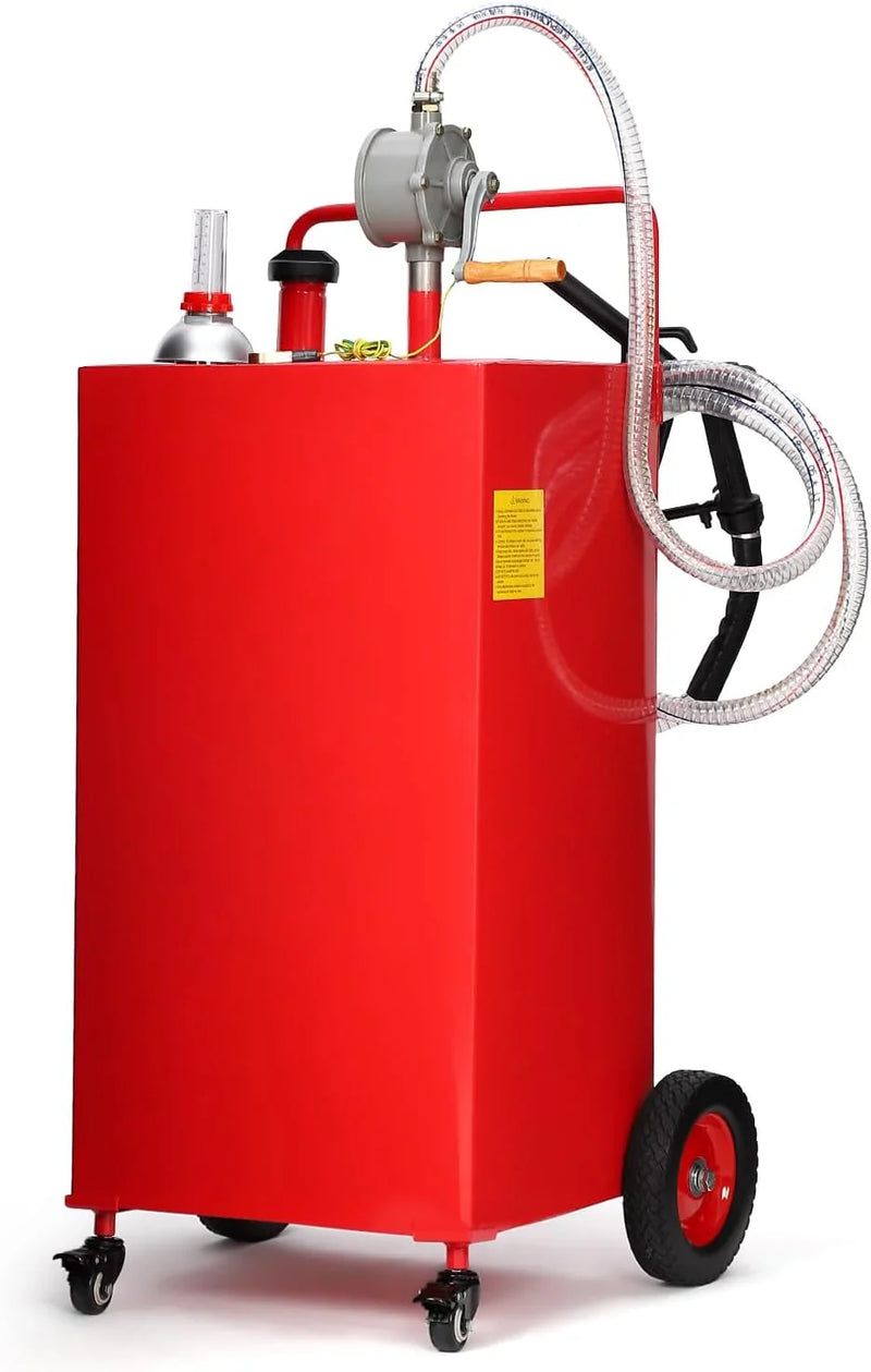 30 Gallon Fuel Caddy, Fuel Tank with Manual Transfer Pump for Gasoline & Diesel, Durable 4-Wheel Design, Mobile Fuel Storage for Cars, Trucks, Boats, Lawn Mowers, Red A6
