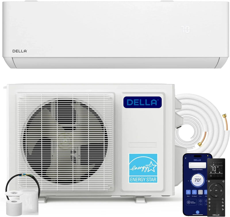 Hyper Heat Lower as -13°F 9,000 BTU WiFi Mini Split,Work with Alexa,Energy Star 115V 23 SEER2,Cools Up to 400 Sq. Ft,Inverter AC with 0.75 Ton Pre-Charged Heat Pump & 16.4ft Installation Kits H5