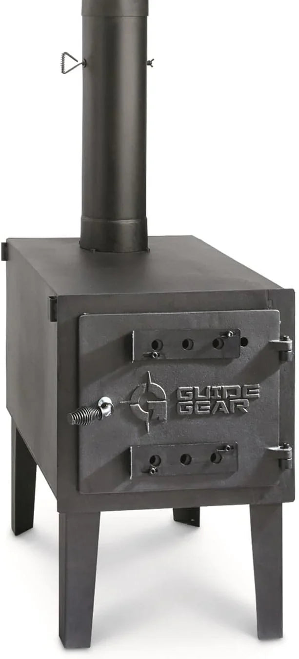 Guide Gear Large Outdoor Wood Burning Stove Portable with Chimney Pipe for Cooking, Camping, Tent, Hiking, Fishing, Backpacking S4