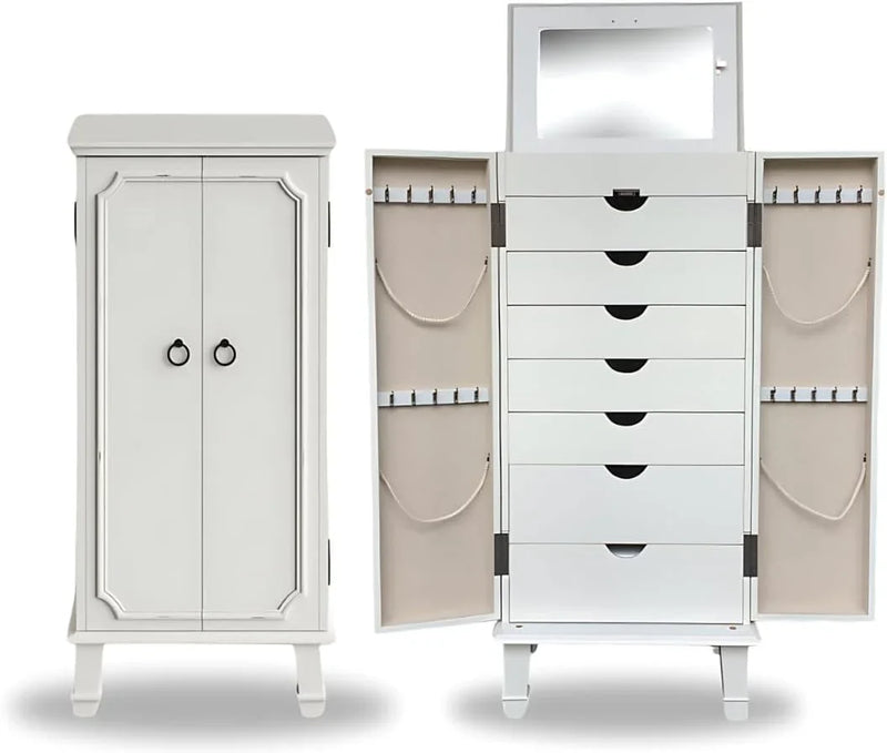 Hives and Honey Cabby Standing Jewelry Armoire – Fully Locking Wood Jewelry Storage with Mirror, 7 Drawers, Necklace Hooks, and Anti-Tarnish Lining — Turquoise C5