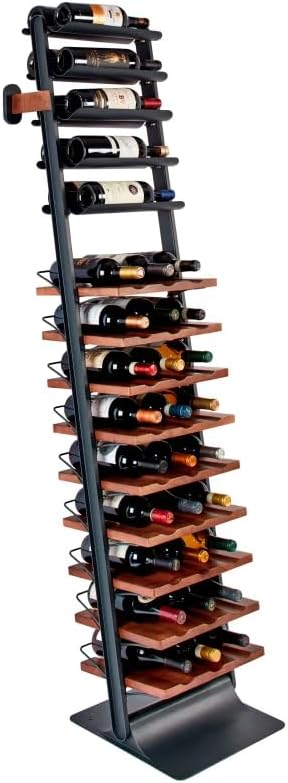 Inclined trapezoidal wine rack - 37 wall-mounted wine storage display shelves - Mango wood and metal combined bar cabinet wine shelves - Modern kitchen and dining room decoration organizing furniture Y8