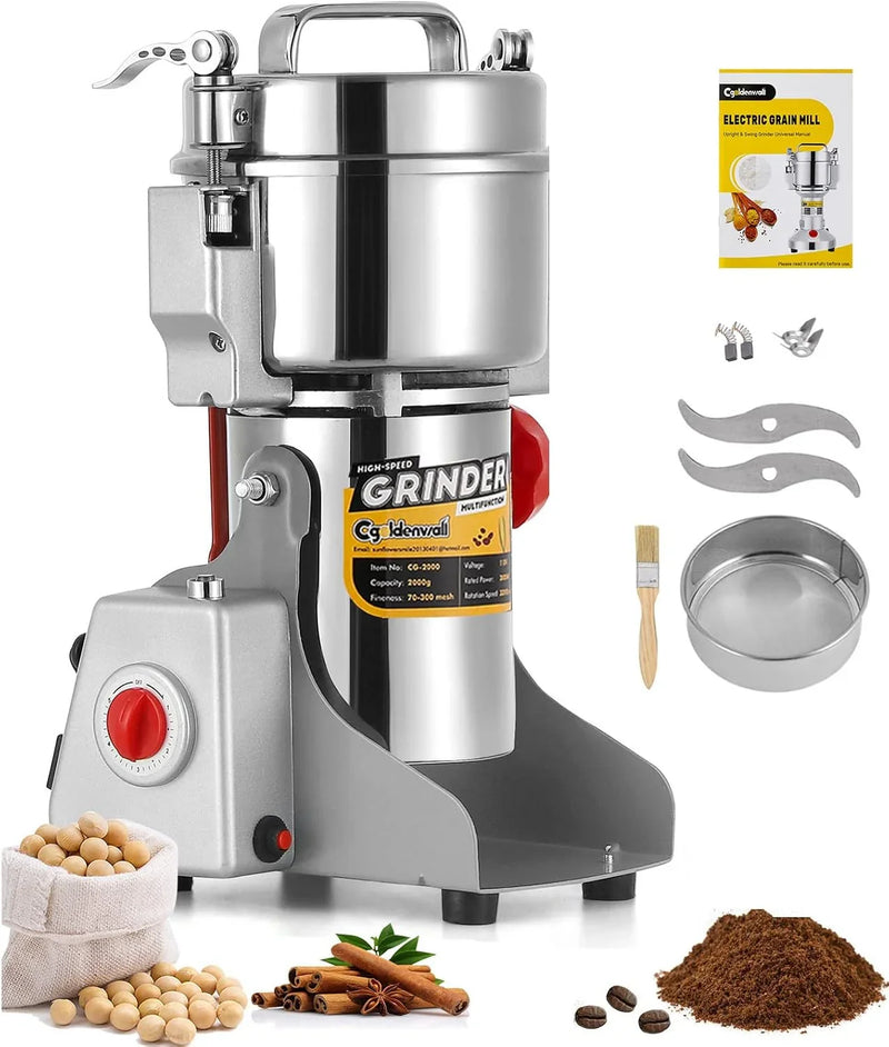 Electric Grain Grinder - Safety Enhanced Version 3600 watts - High-speed Spice and Herbal Grinder - Commercial-grade Ultra-fine Machine - Dry Grain Crusher - CE 110V (2500 grams swing type) B3