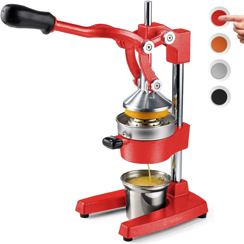 Citrus juicer | Extra-large commercial-grade manual press | Heavy-duty countertop orange juice extractor (with stainless steel cup) (black) K9