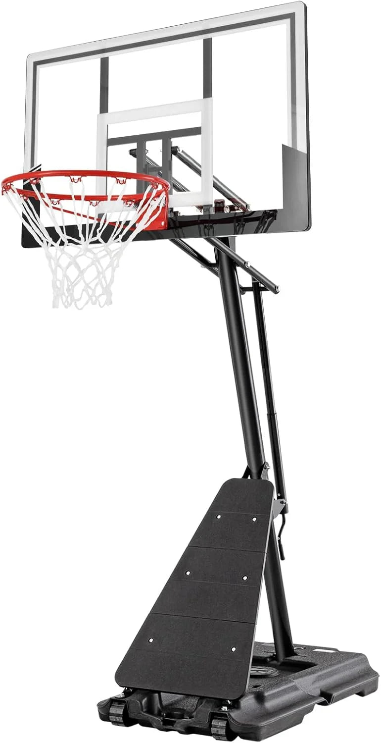 Basketball Hoop 48 Inch Backboard Portable Basketball Hoop Outdoor,5.3-10ft Stepless Regulation Crank Adjust Basketball Goal System L4
