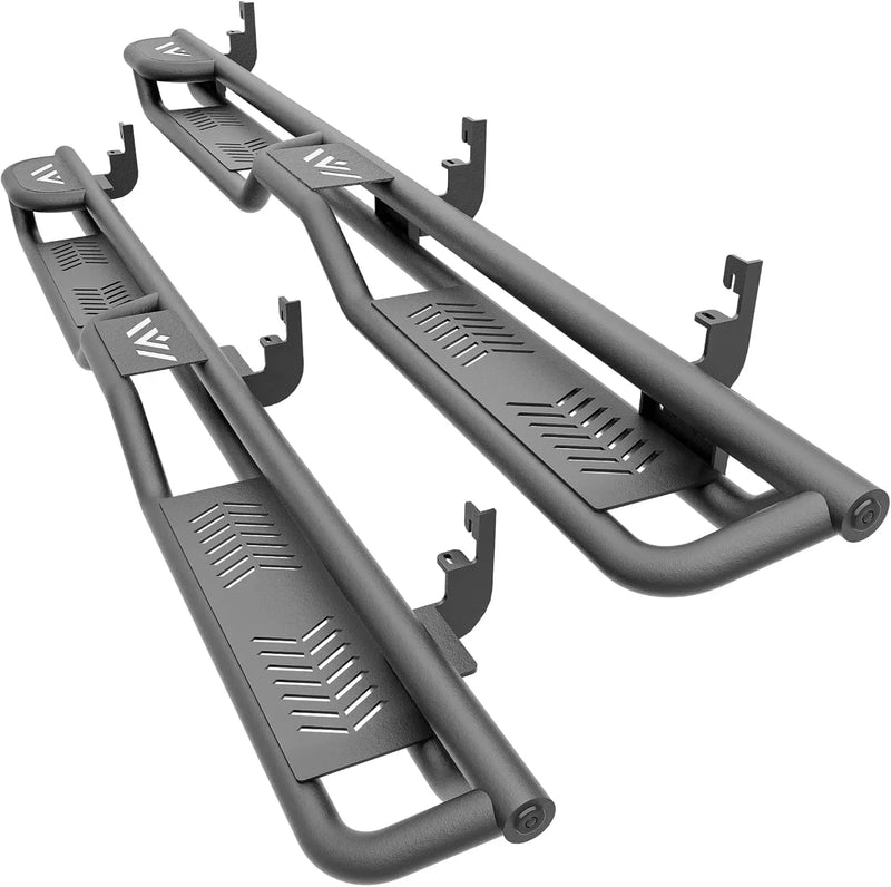 Three Raised Steps Running Boards Side Steps Compatible for 2015-2025 Chevy Colorado & GMC Canyon Crew Cab (4 Full Size Doors), Two Stairs Design Bolt-on Side Rails Step Nerf Bar Q2