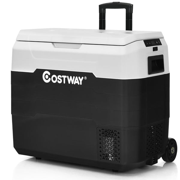 Costway 53 qt Wheeled Corded Electric Dual-Zone Portable Car Refrigerator, White B2