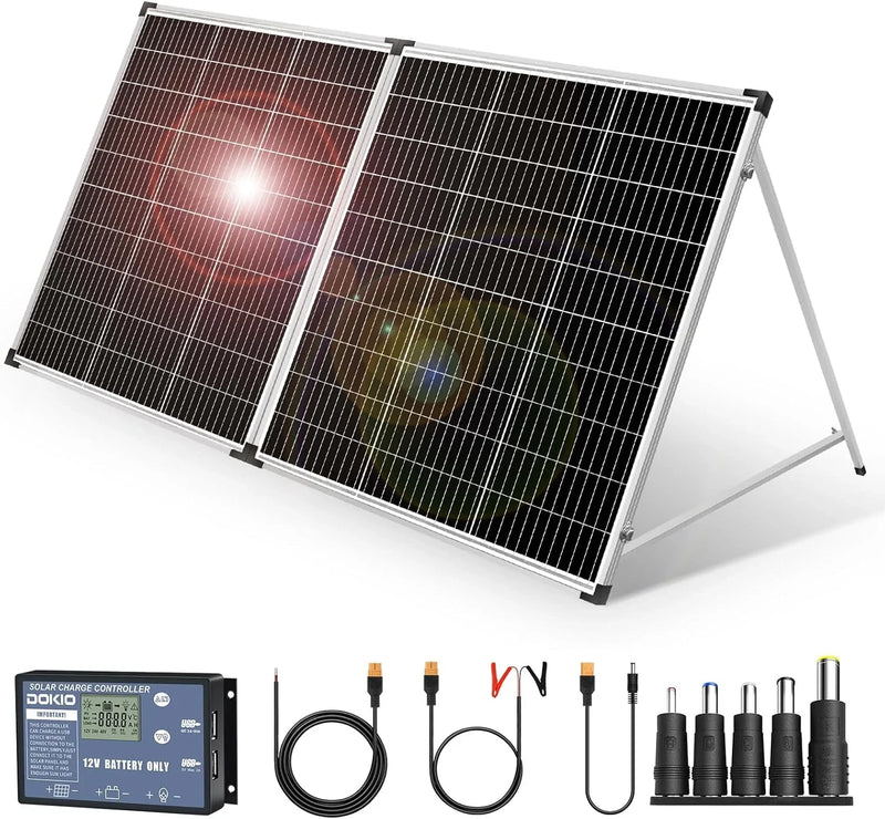Foldable solar panel - 18-volt monocrystalline silicon type, portable foldable solar suitcase, equipped with a controller, used to charge 12-volt batteries (all lead-acid types: ventilated AGM gel): suitable for RV camping, sailing (200 watts) X9