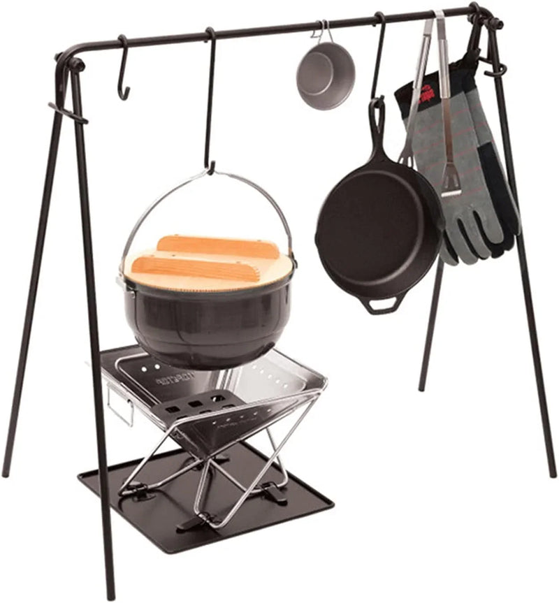 Grill Swing Campfire Cooking Stand BBQ Grill With Hooks & Accessories Bag For Outdoor Picnic Cookware & Dutch Ove (Color : Black, Size : 90x57x87cm) (Black 90x57x87cm) Q7