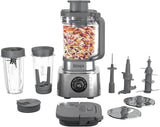 Blender and food processor combination set, Foodi powerful blender system, suitable for making smoothies, bowl foods, spreads and milkshakes, with 6 functions, 72-ounce water jug, portable cup, silver color, SS401 model.