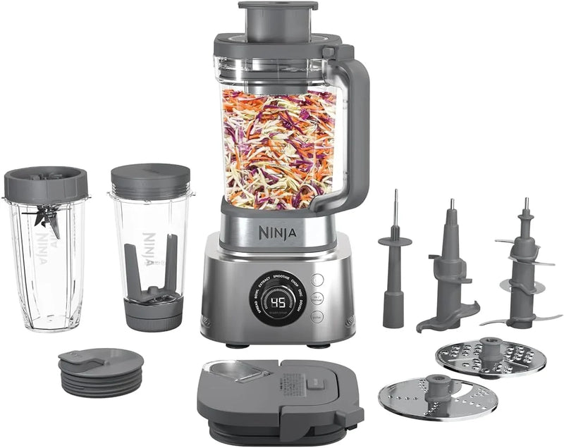 Blender and food processor combination set, Foodi powerful blender system, suitable for making smoothies, bowl foods, spreads and milkshakes, with 6 functions, 72-ounce water jug, portable cup, silver color, SS401 model. L2