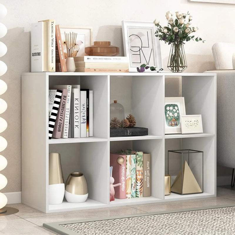 Suitable for two people, floor-standing bookshelf, with an open back panel, anti-toppling device. It is a modern storage display stand suitable for use in family offices, living rooms, bedrooms, and study rooms. White. F8