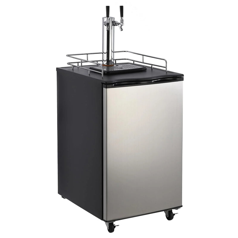 Beer Kegerator, Dual Tap Draft Beer Dispenser, Full Size Stainless Steel Keg Refrigerator With Drip Tray, CO2 Cylinder, 32°F- 50°F Temperature Control, 170L R7