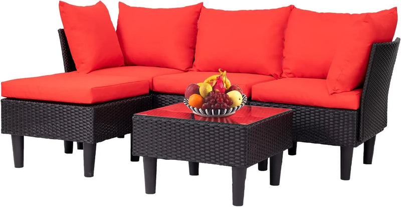 Patio Furniture Set 4 Pieces Outdoor Rattan Chair Wicker Sofa Garden Conversation Bistro Sets for Yard,Pool or Backyard R1