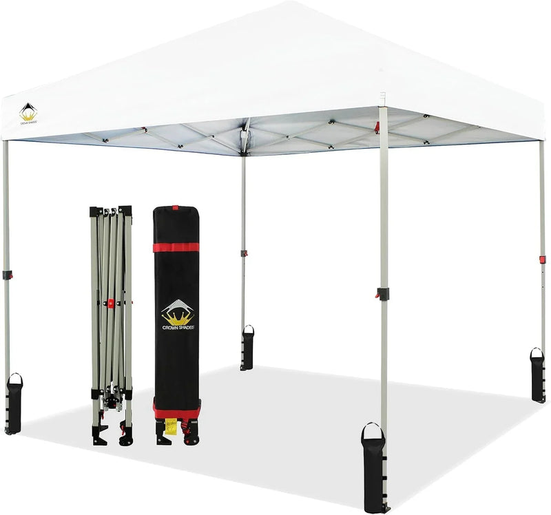 10x10 Pop Up Canopy - Beach Tent with One Push Setup - Easy Outdoor Sun Shade for Events, Parties, Camping - Gazebo with STO-N-Go Cover Bag, Silver Coated Top, White D7