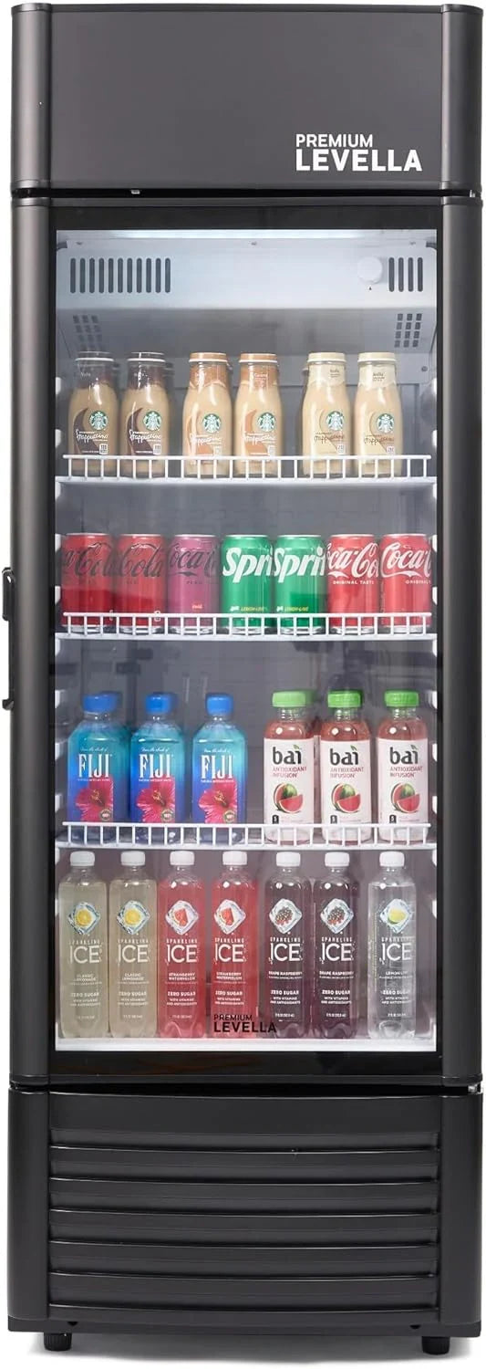 PRF125DX Glass Door Display Refrigerator 12.5 cu ft Commercial Beverage Cooler Merchandiser With Customizable Lightbox - Silver W6