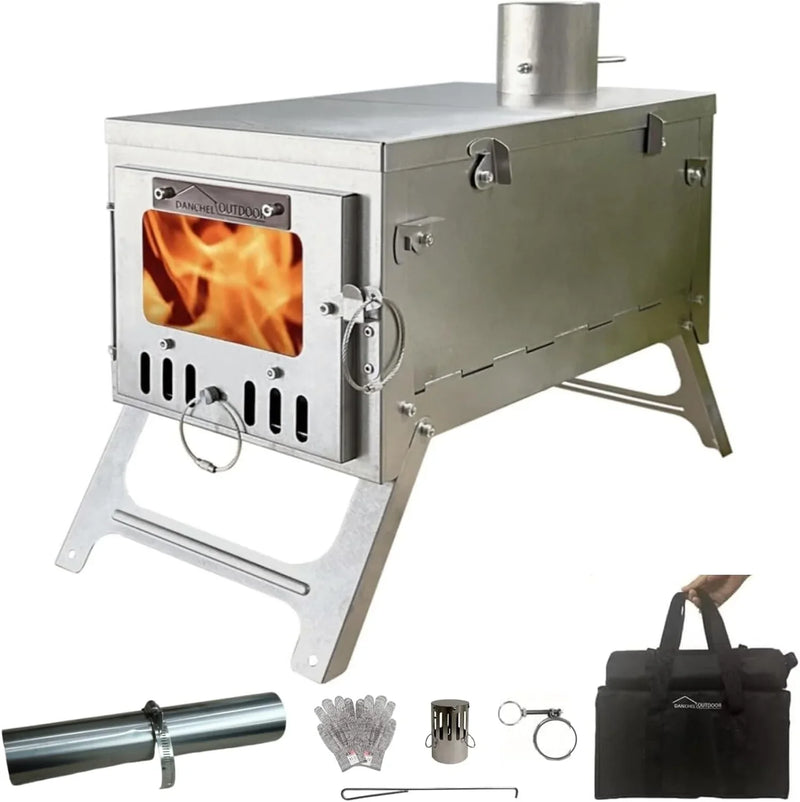 Titanium alloy tent wood stove for camping, 2 kilograms, foldable, lightweight and compact portable heat tent stove, comes with a 2.2-meter chimney, suitable for winter backpacking camping. Z3