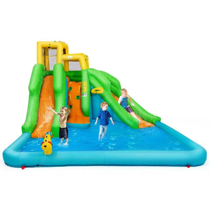 Inflatable Water Park Bounce House w/Climbing Wall Two Slides and Splash Pool Y7