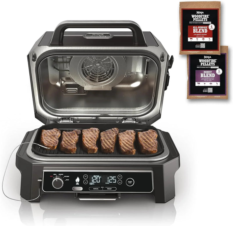 7-in-1 Grill & Smoker with Thermometer, Air Fryer, BBQ, Bake, Roast, Broil - Portable Electric Outdoor Grill, Grey Q2