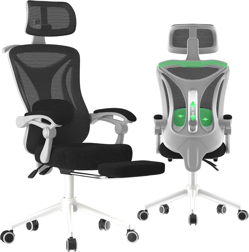 Ergonomic Office Chair - Adjustable Lumbar & Headrest, 90-160° Reclining with Footrest, Breathable Mesh Back - Home Office/Gaming Computer Chair (Black, 300lbs Capacity) C1