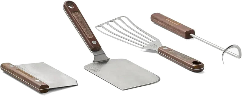 4-piece frying pan set - includes frying pan spatula, workbench scraper, fish spatula and pigtail flipper - brown linen micro-carbon fiber handle H7