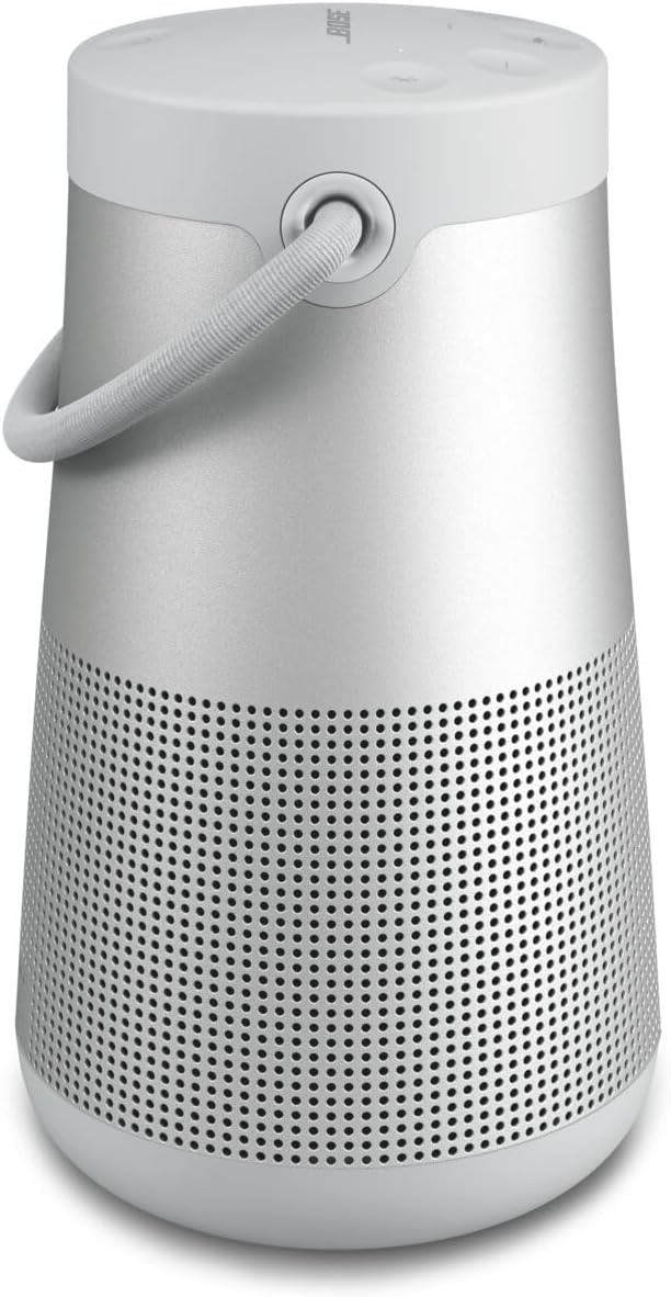 Bluetooth speaker, portable speaker with microphone, wireless and waterproof, 360-degree omnidirectional sound output, long-lasting battery and handle, silver appearance R2