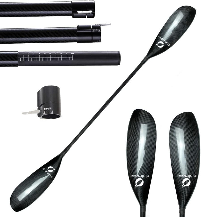 High-performance lightweight double-body carbon fiber kayak paddle, featuring wing-shaped blades, elliptical shafts and adjustable knobs (suitable for users with a height of 215 - 225 centimeters) O3