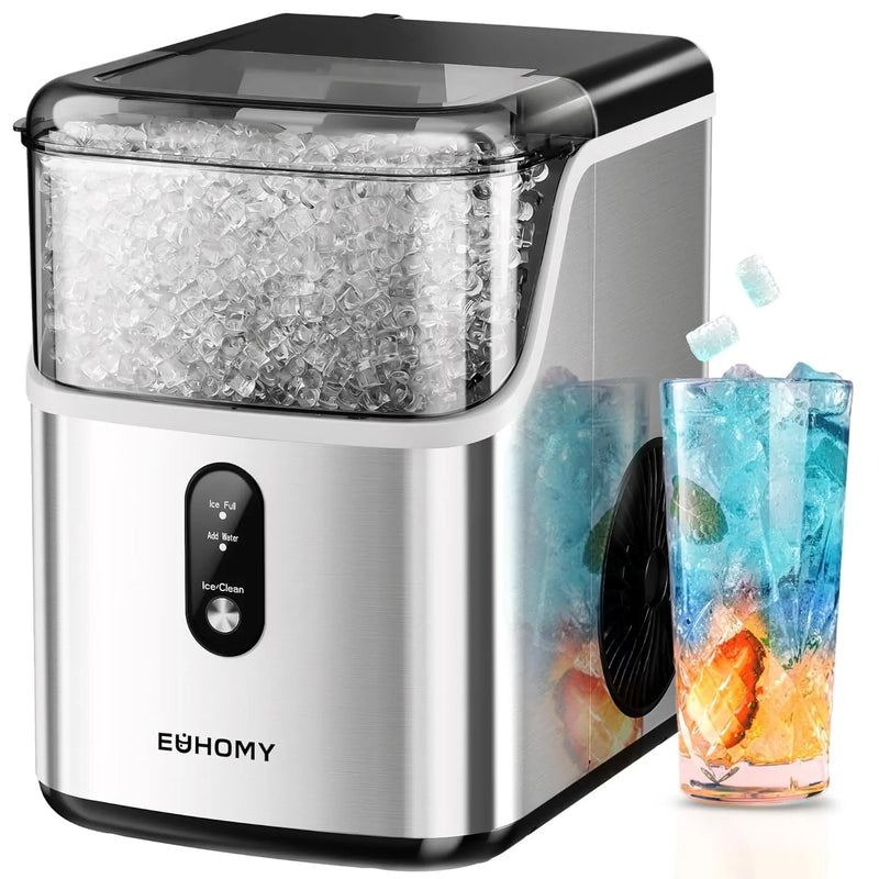 Desktop ice machine, pebble-style ice machine with 35 pounds/24-hour soft ice function, automatic cleaning sonic ice machine with ice scoop and ice box, granular ice machine (in stainless steel) suitable for home/kitchen/office Q9