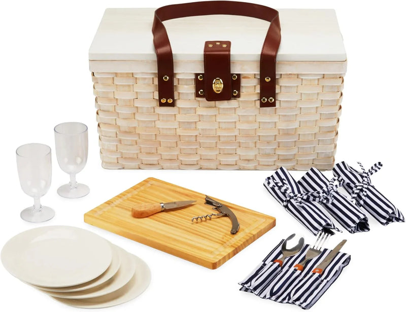 Outdoor picnic basket (with lid and handle), four-person picnic basket (including accessories) picnic equipment set (28-piece set) D3