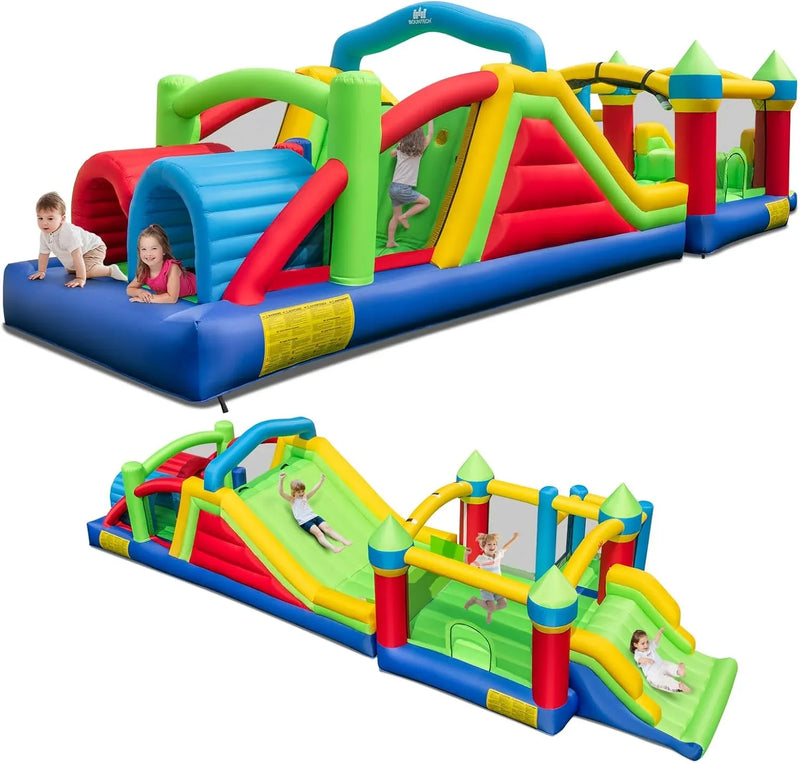 Inflatable Obstacle Course Bounce House, Kids Huge Sectional Bouncy Castle with Dual Slides, Tunnels, Bounce Area, Climbing, Obstacles, Playhouse for Kids Indoor Outdoor Birthday Party Gift K2