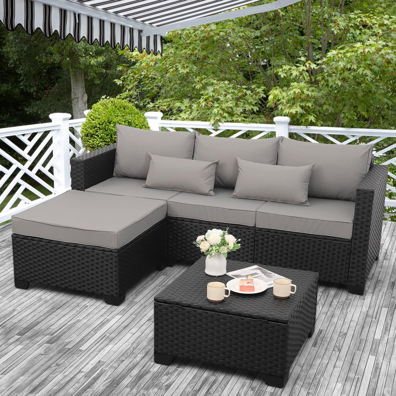 3 Pieces Patio Furniture Set with Ottoman and Outdoor Storage Table A5
