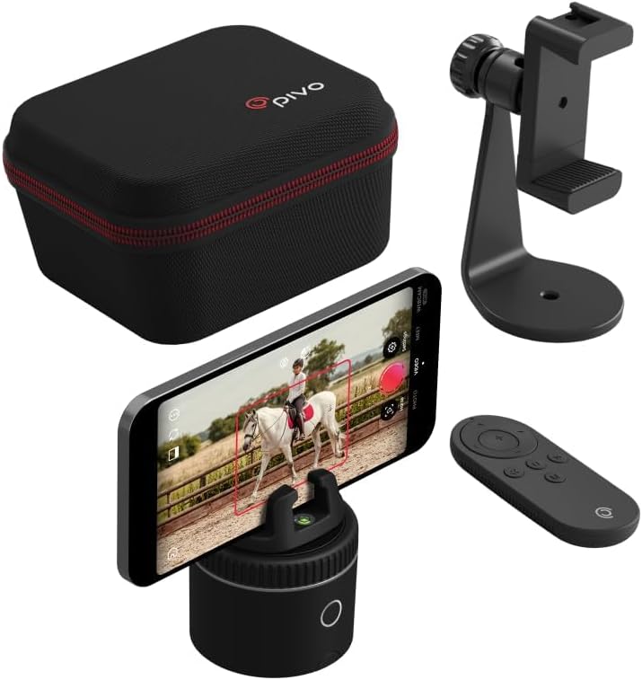 Equestrian silver base set, automatic facial recognition, body recognition, horse mobile tracker, AI-driven 360-degree rotation function, remote control video recording device without manual operation, suitcase and tripod M0
