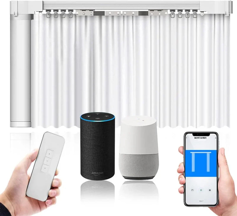 Electric Smart Curtains System, Automatic Curtain Opener, Motorized Curtains Rod with Remote, Compatible with Alexa/Google Home/Tuya App (Up to 204inches) D9