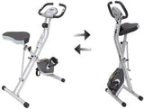 Compact folding exercise bike, 8 different intensity level fixed bikes, featuring Bluetooth tracking function and option for tablet stand.