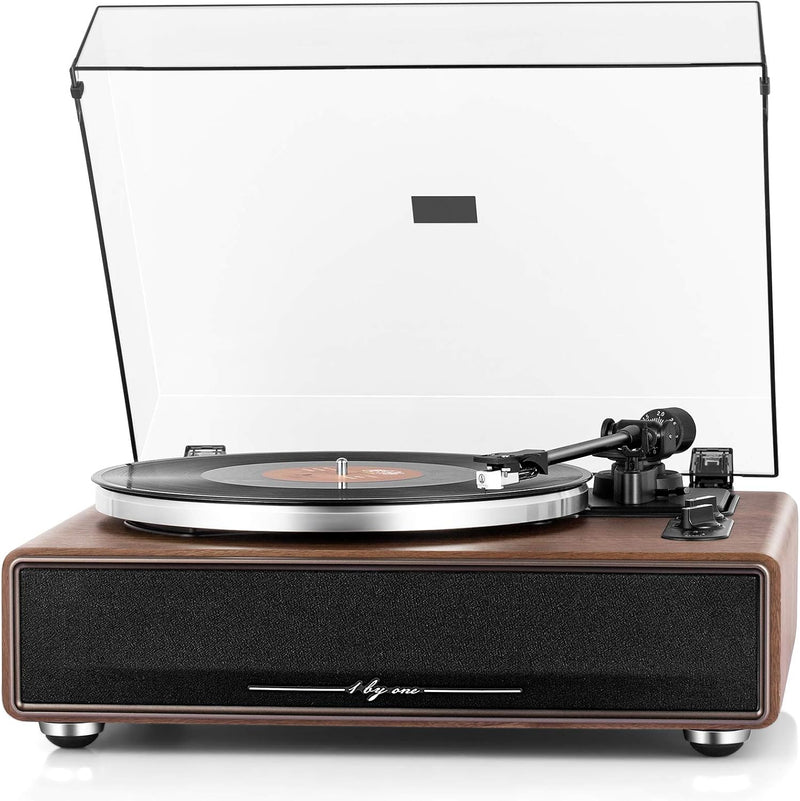 High Fidelity Belt Drive Turntable with Built-in Speakers, Vinyl Record Player with Magnetic Cartridge, Bluetooth Playback and Aux-in Functionality, Auto Off I7