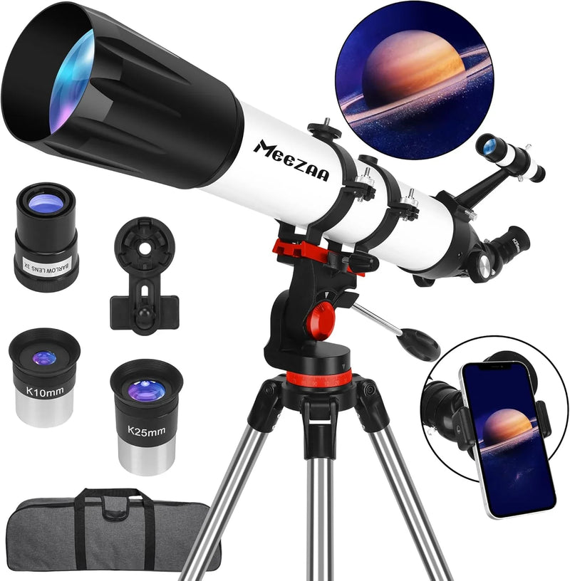 Telescope, Telescope for Adults High Powered Professional, 90mm Aperture 800mm Refractor Telescopes for Astronomy Beginners Fully Multi-Coated with AZ Mount Tripod & Phone Adapter & Carry Bag B3