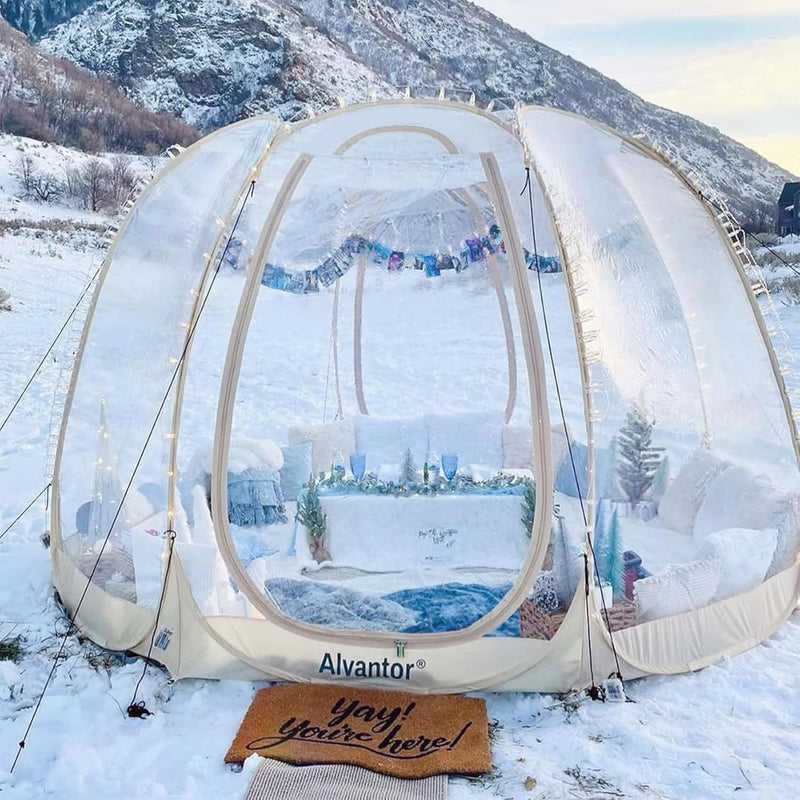Pop-up bubble tent - Large extra-large rainproof shelter - Warm camping tent - Winter tent - Light gray W4