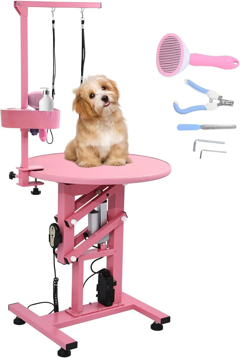 Electric Hydraulic Lift Pet Dog Grooming Table, 24Inch 360° Rotating Grooming Desktop for Small Dogs, with Overhead Arm, Wireless Remote, Tool Organizer, Black N6