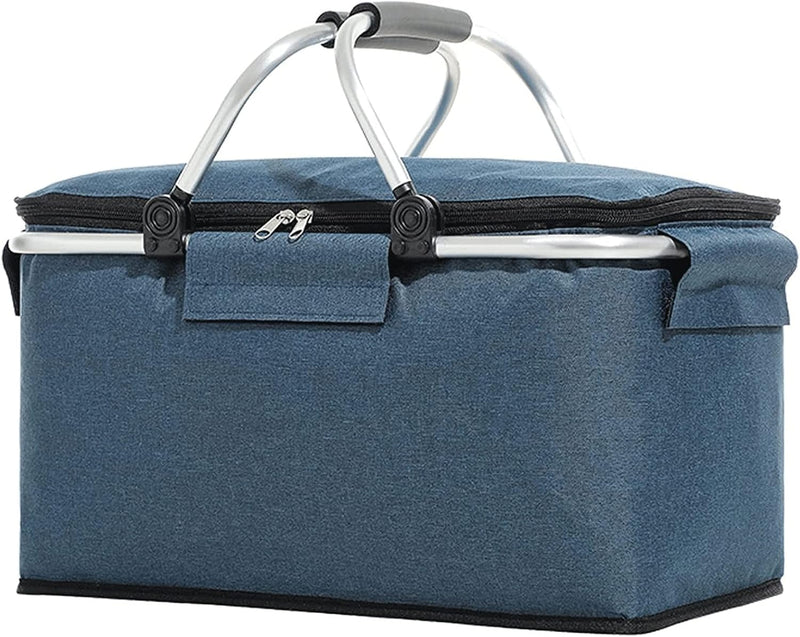 Folding Insulated Cooler Picnic Basket Portable Insulated Lunch Bag Large Lunch Bag with Aluminium Handles for Office Camping Hiking Outdoor Picnic K0