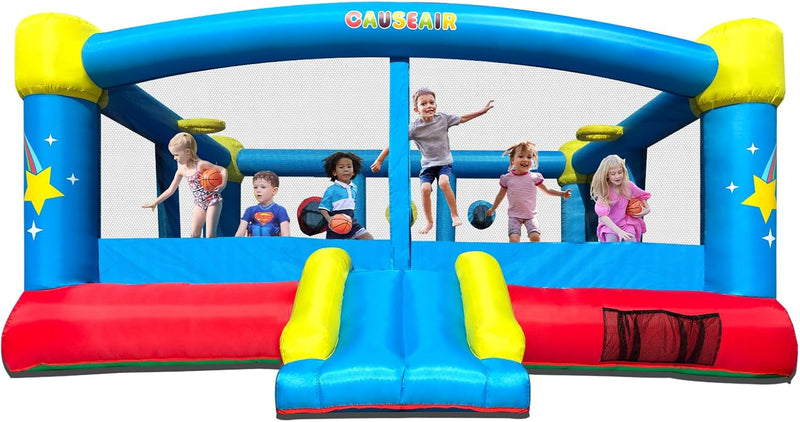 Big Inflatable Bounce House for Party Fun,15ft x 14.8ft,Double Basketball Hoop,Throw Ball Game,Reinforced PVC Bounce Floor,Jumping Bouncy Castle Holds 6 Kids O6