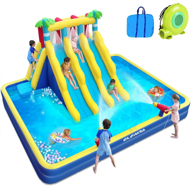 20.66x16.4FT Inflatable Water Slide for Big Kids, Water Park for Kids Backyard with Large Double-Layer Pool,3 Extra-Long Slides,Climbing Wall, 2 Water Cannons, Water Spraying, 750W Air Blower S6