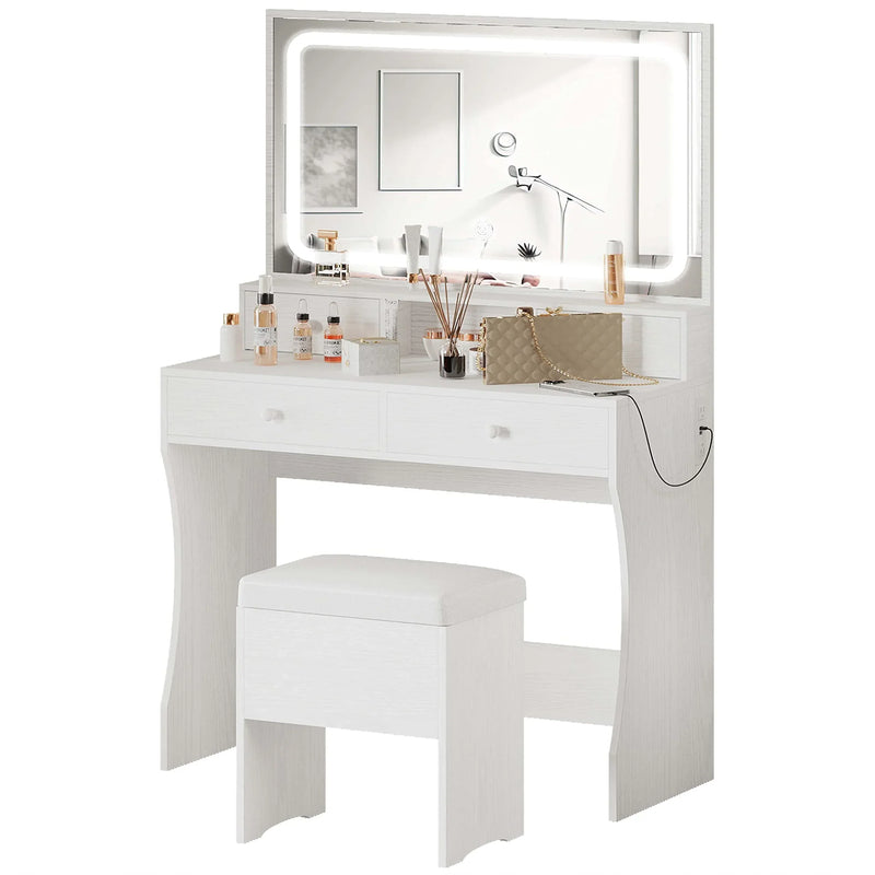 IRONCK Vanity Desk Set with LED Lighted Mirror & Power Outlet V6