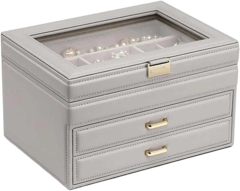 Jewelry Box Jewelry Case PU Leather Jewelry Box Jewelry Storage Box Earring Ear Stud Ring Necklace Organizer Case Jewelry Organizer J6