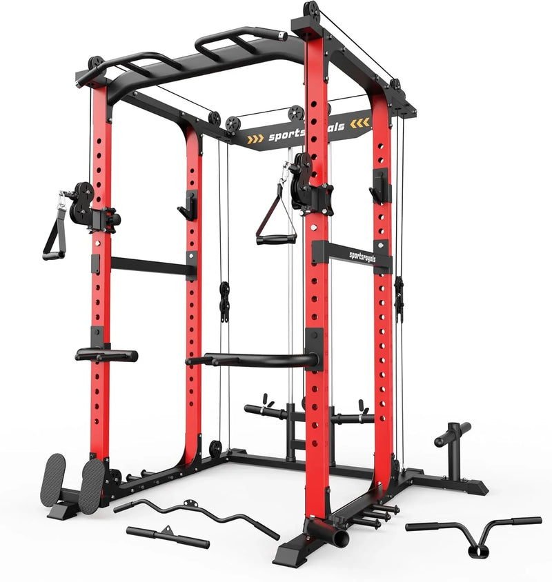 Sportsroyals Power Cage,1600lbs Multi-Function Power Rack with Adjustable Cable Crossover System and More Training Attachment, Weight Cage for Home Gym C9