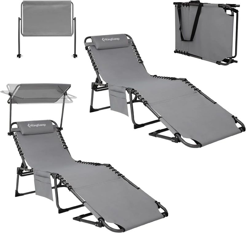 2-Seater Sun Chair with Facial Opening, Outdoor Foldable Portable Lounge Chair, Adjustable Five-Legged Folding Chair, With Sunshade, Suitable for Outdoor Beach, Gray Version T2