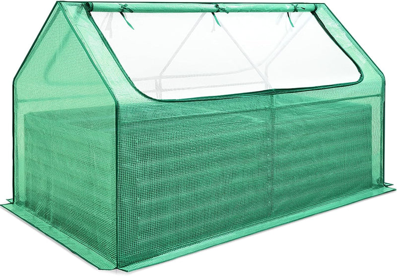 Raised Garden Bed with Cover Outdoor Galvanized Metal Planter Box Kit, w/ 2 Large Screen Windows Mini Greenhouse 20pcs T Tags 1 Pair of Gloves Included for Growing Vegetables 6x3x1ft (Clear) F0