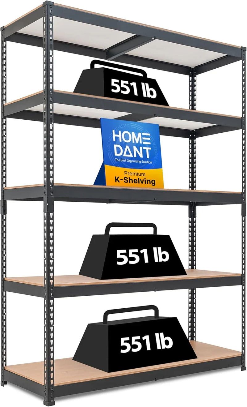 5 Layered laminated boltless heavy-duty vehicle storage adjustable wide-size metal shelf unit utility rack shelving storage multi-functional shelf shed storage area 47.7 inches wide x 18.2 inches deep x 71.3 inches high Black D1