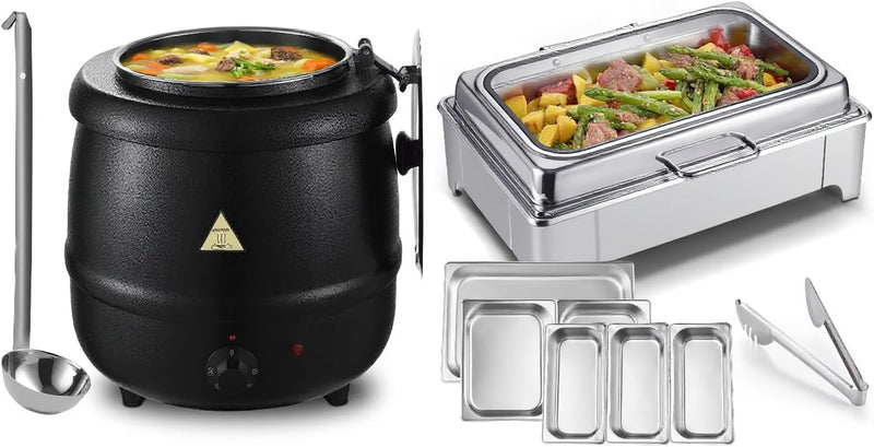 Electric Chafing Dish Buffet Server Set & Commercial Soup Warmers Soup Kettle Suitable for Multifunctional Business Dining Occasions and Family Parties L7
